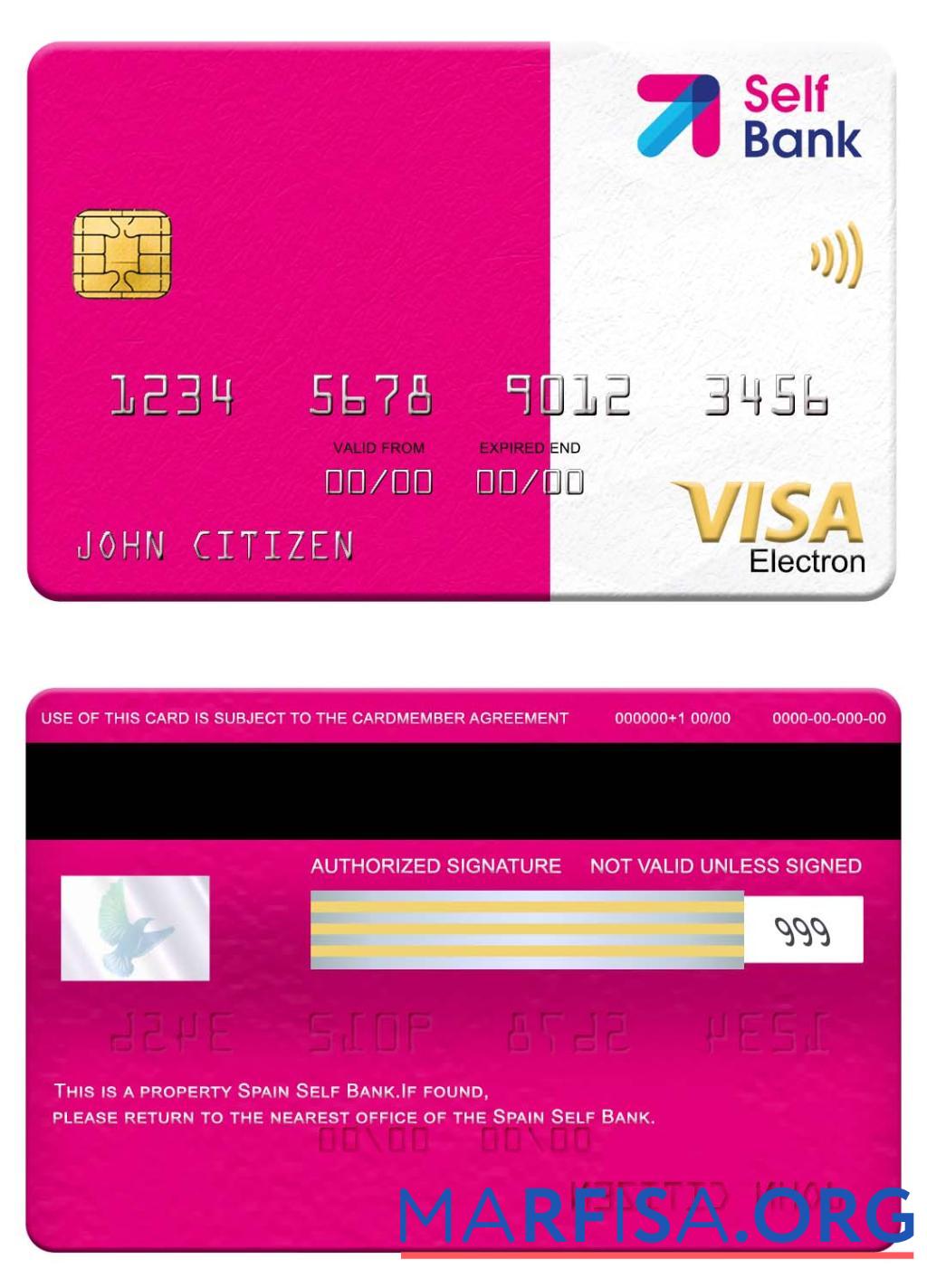 Printable Spain Self Bank visa electron card download for verification